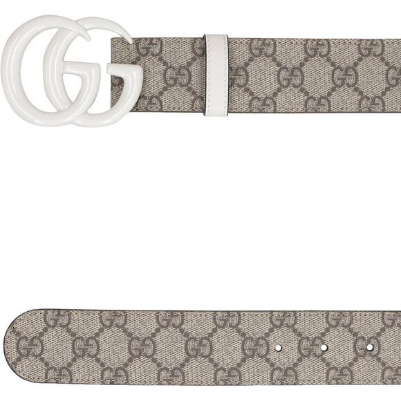 NEW Gucci Beige/White GG Supreme Canvas GG Marmont Buckle Belt 75 CM 30 IN